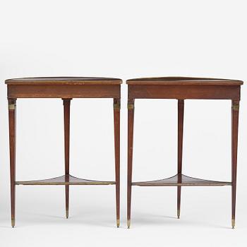 A pair of late Gustavian mahogany consoles in the manner of A. Lundelius, Stochkolm, late 18th century.