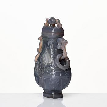 A carved agathe vase with cover, China, 20th Century.