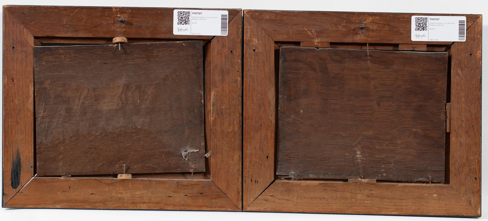 Okänd konstnär, 2 st, sannolikt England, 1800-tal.