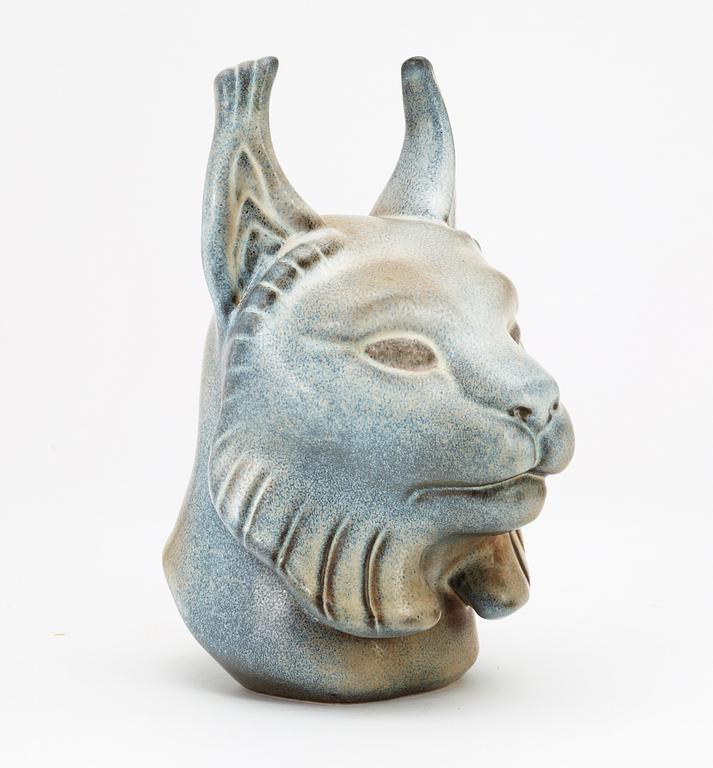 A Gunnar Nylund stoneware figure of a lynx head, Rörstrand.