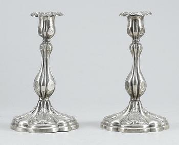 LJUSSTAKAR, ett par, silver, Carl Johan Kling, Gällivare, troligen 1857.