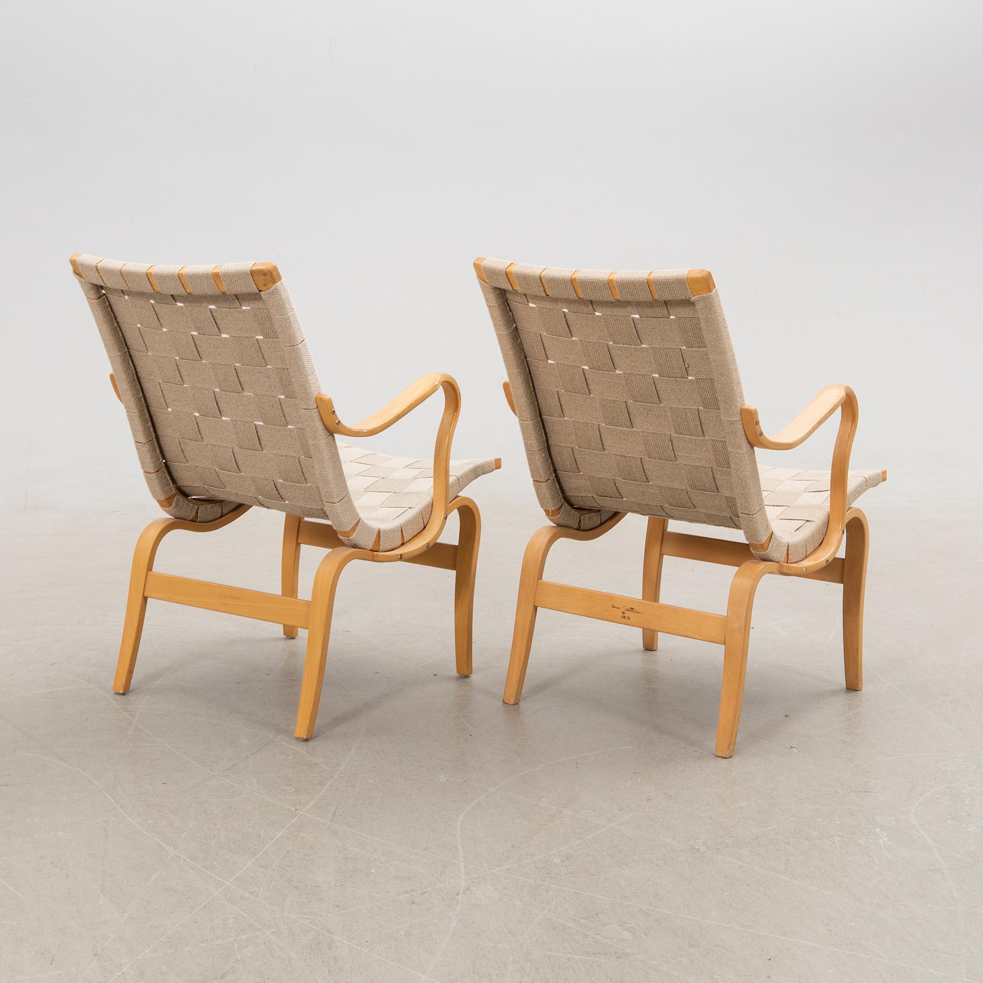 Bruno Mathsson, Armchairs/Chair pair, "Eva", Karl Mathsson Company, late 20th century.