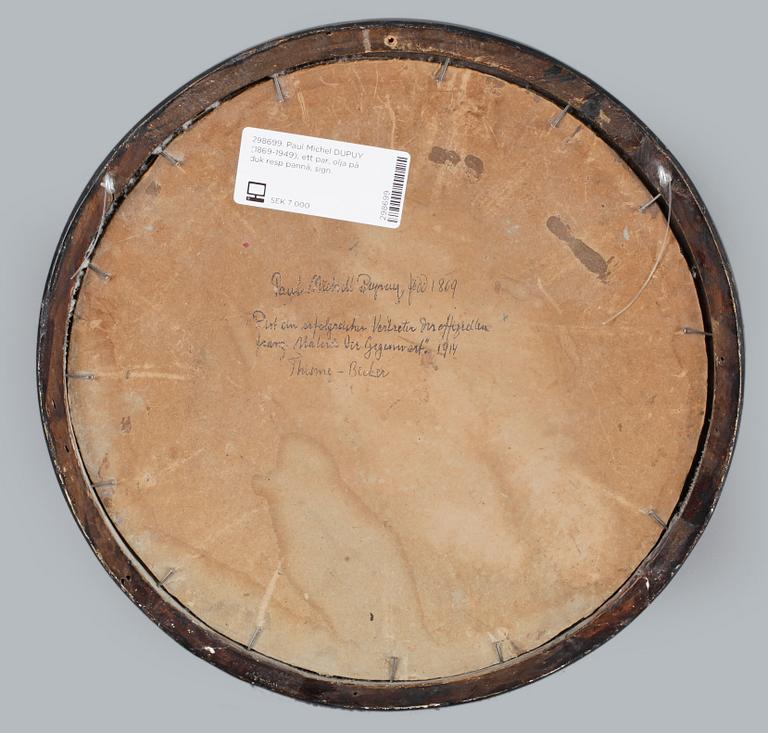 PAUL MICHEL DUPUY, ett par, olja på duk resp pannå, sign.