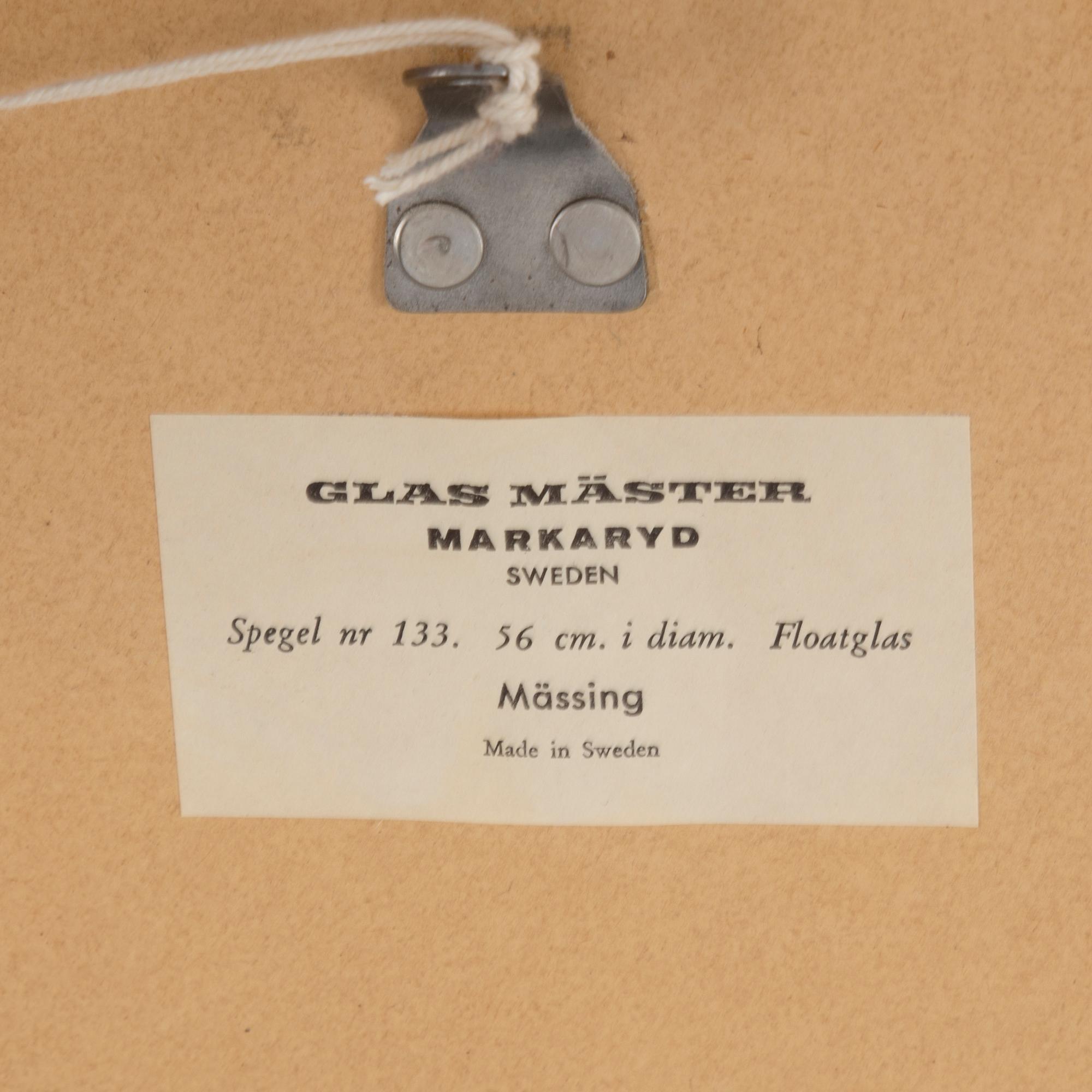 A brass famed mirror from Glas Mäster, Markaryd, second half of the 20th Century.