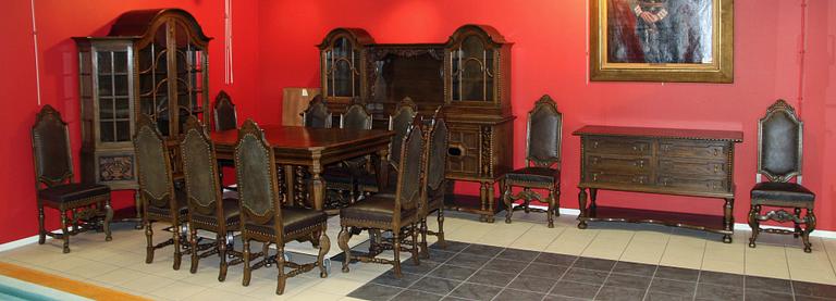 MATSALSMÖBLEMANG, 16 delar, barockstil, brickmärkt Lysberg & Hansen, Köpenhamn.