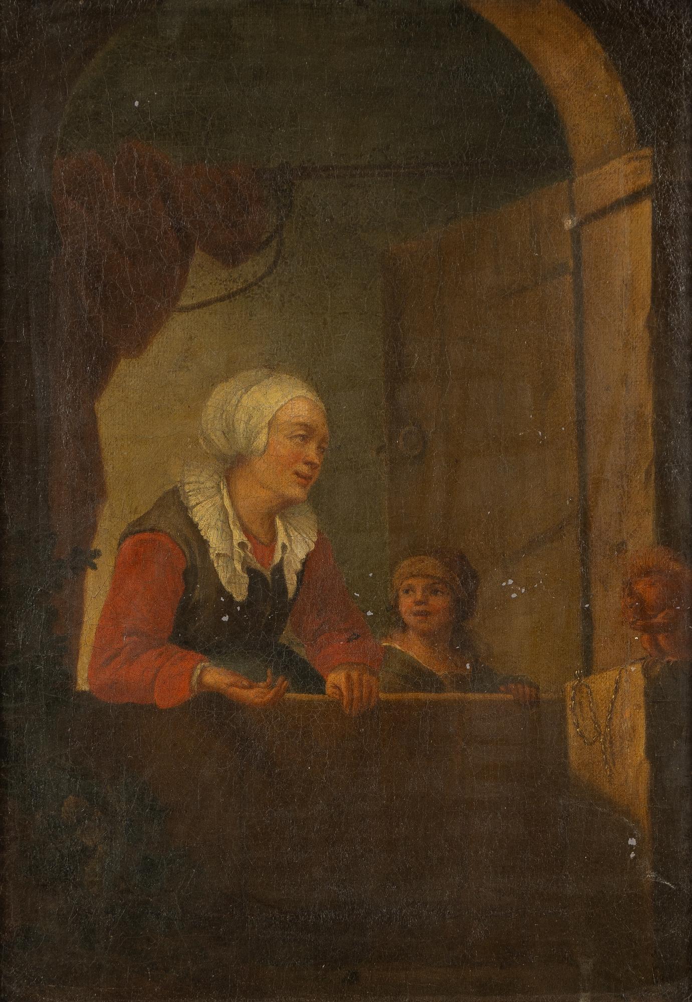Unknown artist, early 19th century, Woman and boy with squirrel.