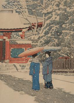 Kawase Bunjiro Hasui, Snow at Hie Shrine (Shato no yuki . Hie Jinja), Showa period, 20th century.