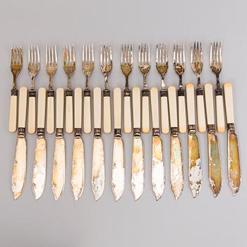 A 24-piece set of British EPNS salad cutlery from the early 20th Century.