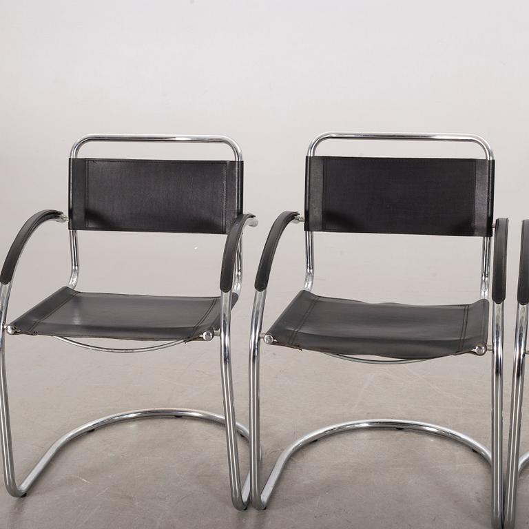 Four leather and metall chairs, Italy, second half of the 20th century.