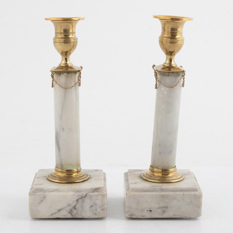 A pair of late Gustavian candlesticks, circa 1800.