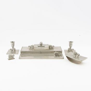 Anna Petrus, desk set 6 pcs for Guldvaruhuset 1933, pewter.