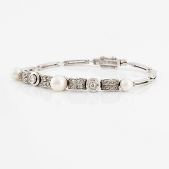 Armband/tiara, med pärlor, gammalslipade och rosenslipade diamanter.