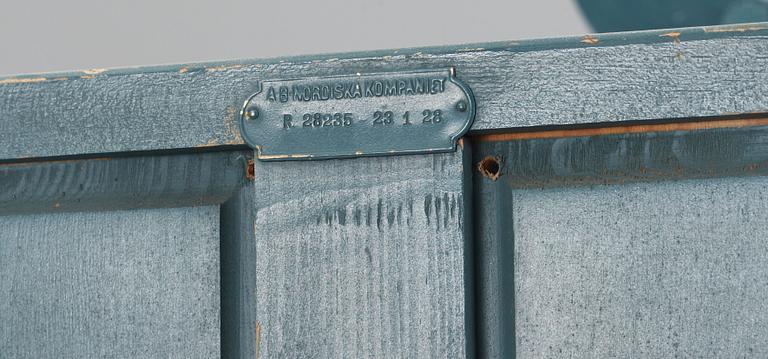 A Carl Hörvik blue painted showcase cabinet, 'Barbro', Nordiska Kompaniet, 1920's.