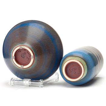 Berndt Friberg, two stoneware vases, Gustavsberg studio, Sweden 1974- and 1976.