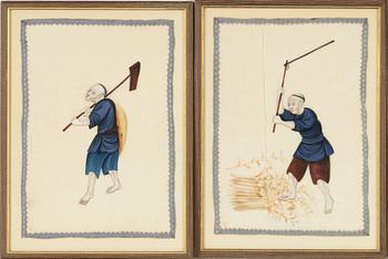 A group of twelve Chinese gouache paintings, late Qing dynasty / around 1900.