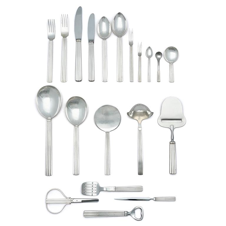 Georg Jensen, a set of 91 pcs of 'Bernadotte' sterling and stainless steel flatware, Copenhagen after 1945.