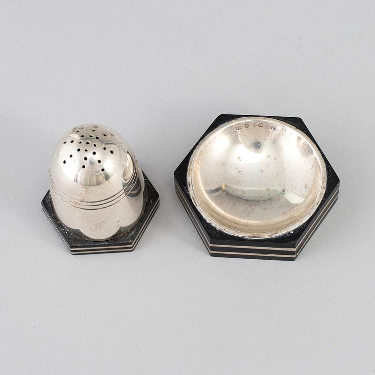 ERIC PIHLGREN, two saltcellars, art déco, silver and bakelite, 1930s.