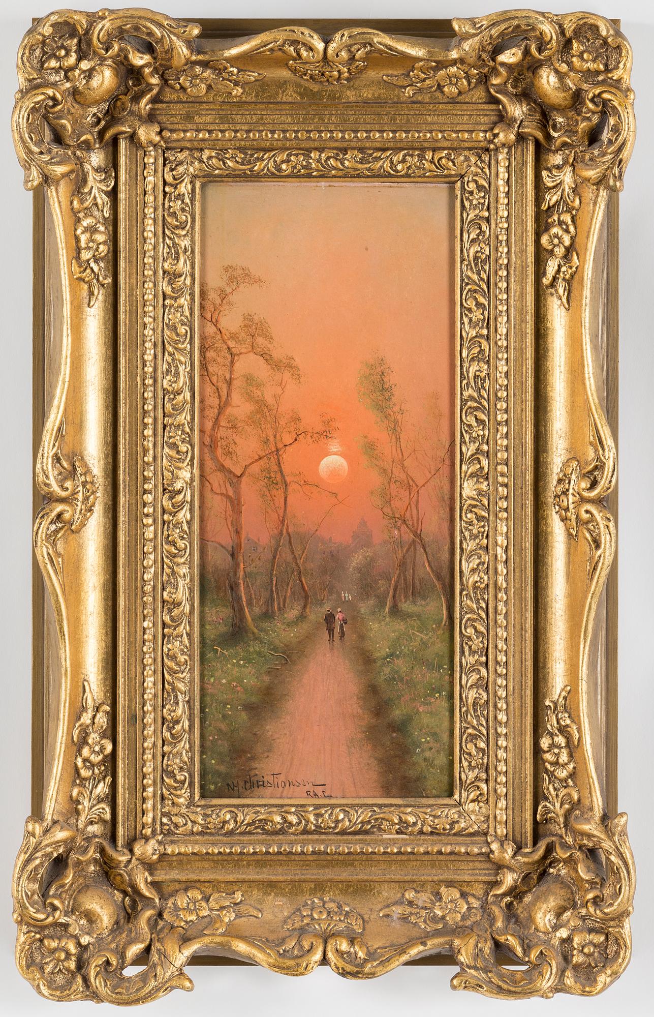 NILS HANS CHRISTIANSEN, olja på pannå, 4 st, signerade NH Christiansen RA. C.