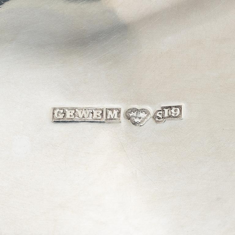 Tray, cream jug and sugar bowl, silver, GEWE, Malmö, 1959–68.