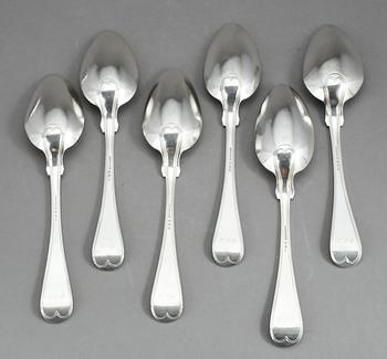 RAGUSKED samt SKEDAR, 6 st, silver, Gustav Graumann, Falun, 1860 respektive 1861. Vikt 548 g.