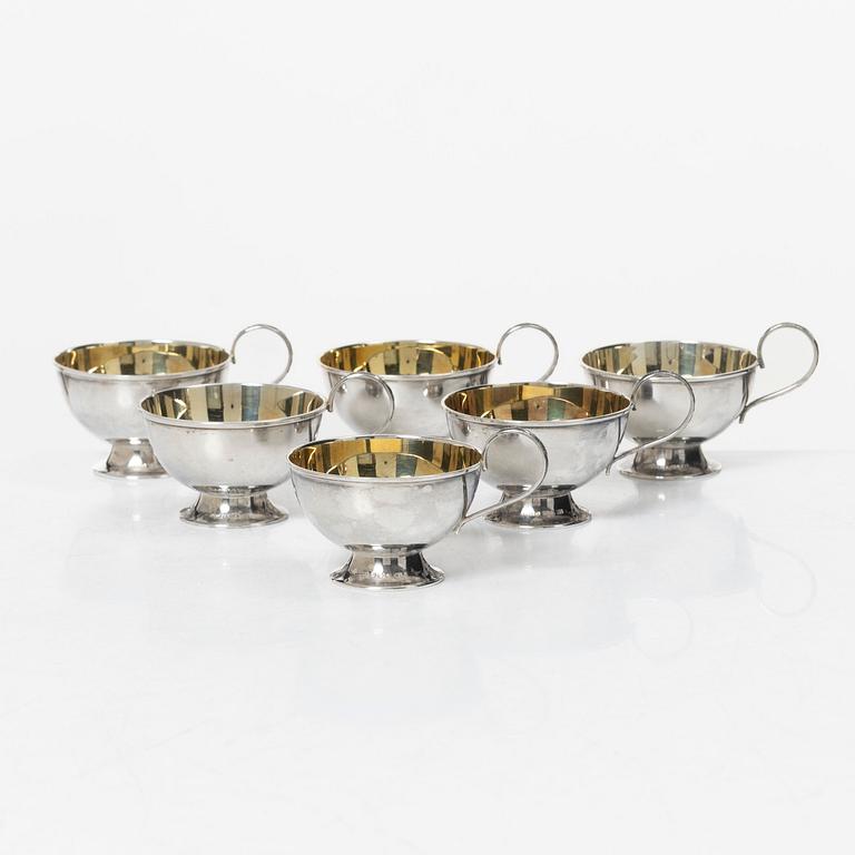 Guldsmedsaktiebolaget (GAB), Punch mugs, 6 pcs, silver, Stockholm 1962-1965.