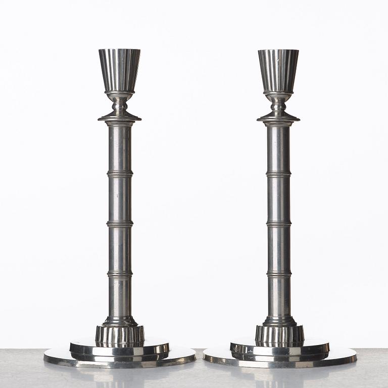 Erik Fleming, a pair of pewter candlesticks, Norrahammars tenn, Sweden 1930.