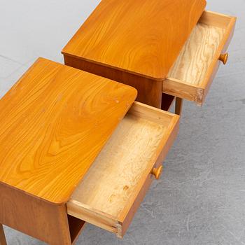 A pair of elm wood bedside tables, mid 20th Century.