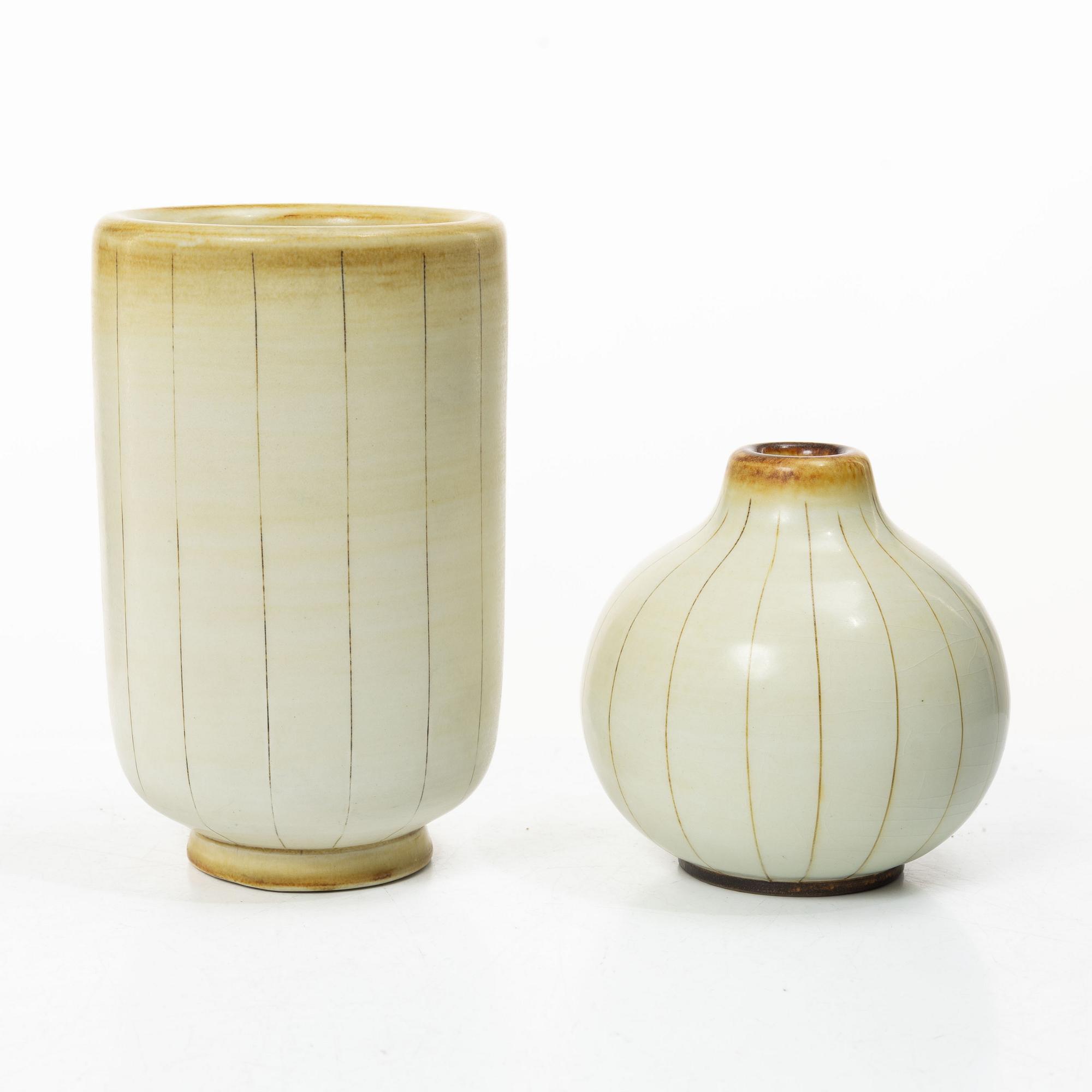 Gertrud Lönegren, Two 'Miranda' stoneware vases, Rörstrand, 1936-1941.