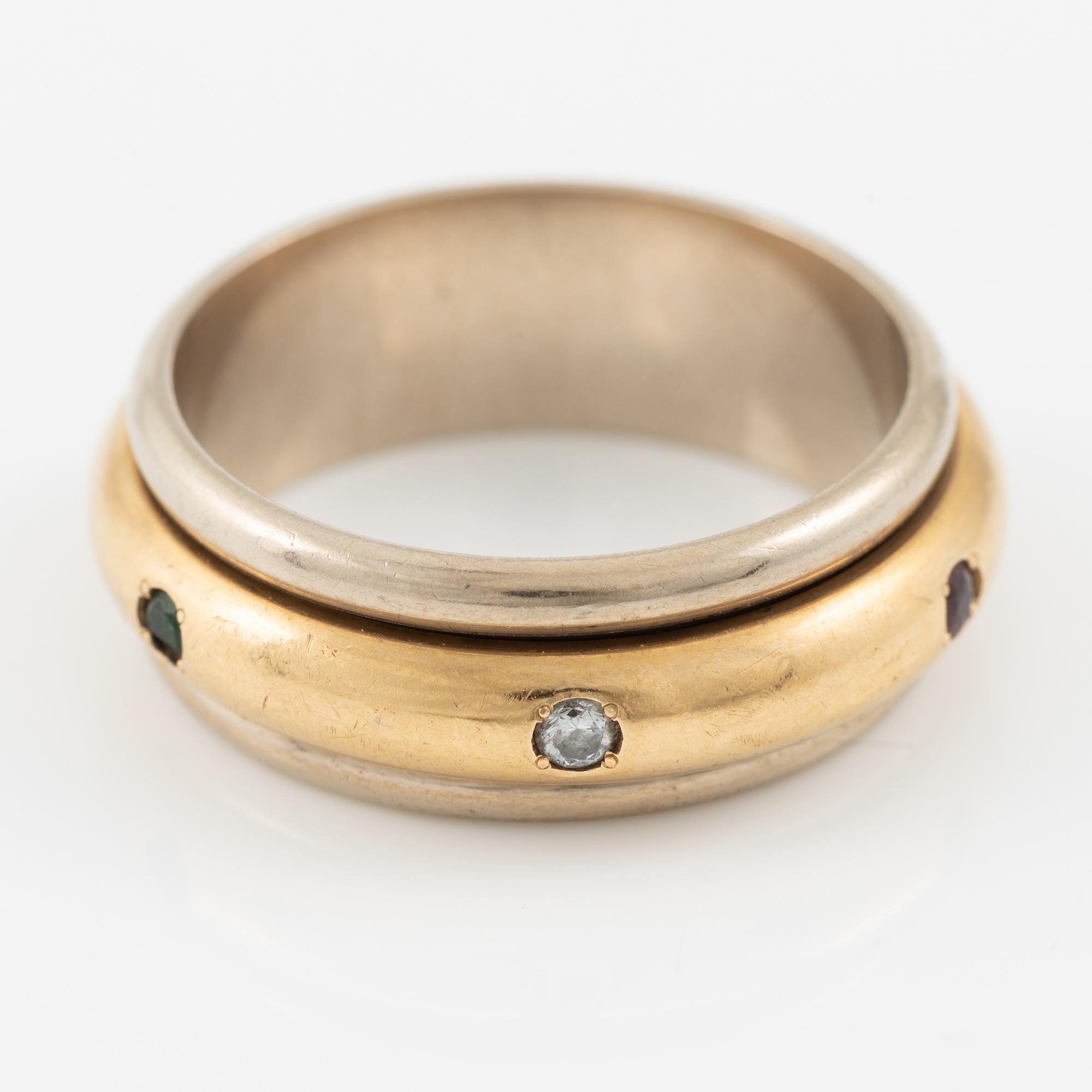 Ring, 18K gold with brilliant-cut diamonds and coloured stones.