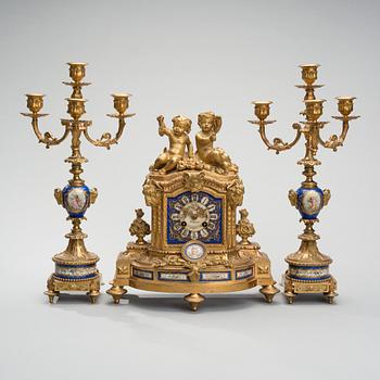 MANTLECLOCK AND CANDELABRAS, Samuel Marti, Paris second half of the 19th century, Napoleon III.