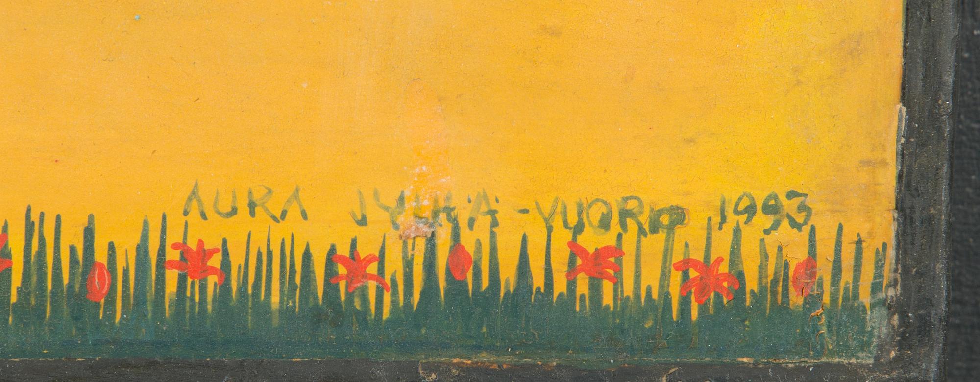 Aura Jylhä-Vuorio, tempera levylle, signeerattu ja päivätty 1993.