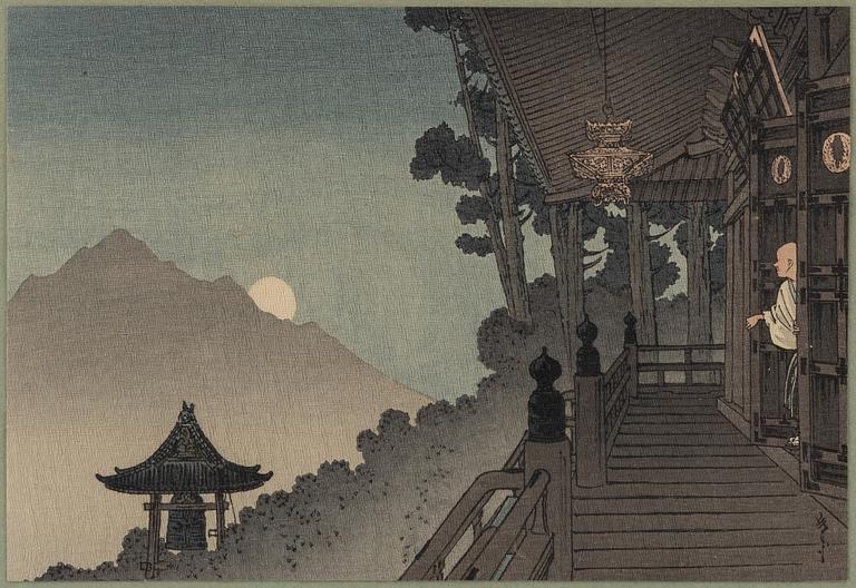 Shoda Koho, three colour woodblock prints, Japan, 20th century.