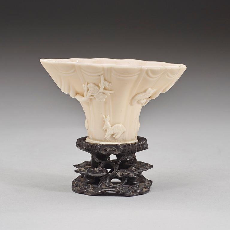 A blanc de chine libation cup, Qing dynasty, Kangxi (1662-1722).