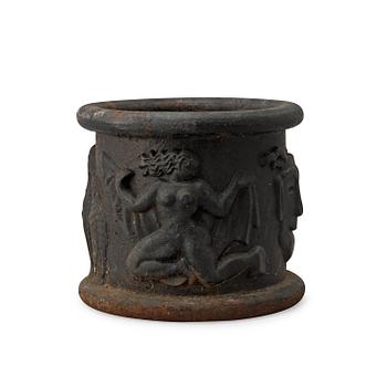 An Anna Petrus Swedish Grace cast iron garden urn, 'Blomkruka nr 1' (flower pot nr 1), Näfveqvarn, Sweden 1920's.