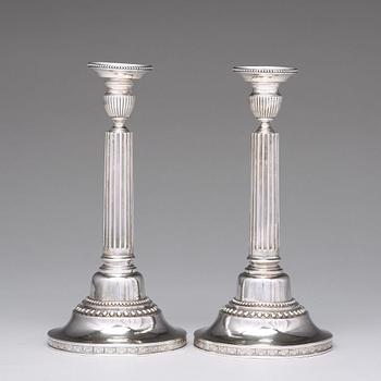 A pair of Swedish 18th century silver candlesticks, mark of Anders Fredrik Weise, Stockholm 1789.