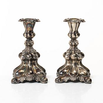 Ljusstakar, ett par, silver, barockstil, Svenska importstämplar, 1900-tal.