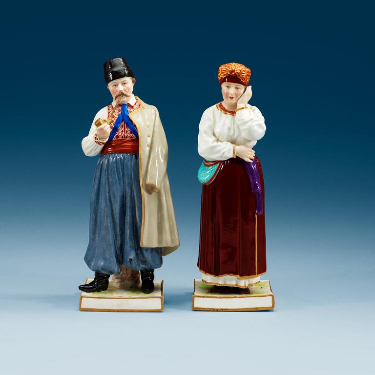 FIGURINER, två stycken, porslin. Ryssland, Popov, 1800-tal.