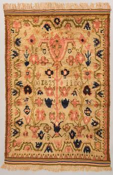 A Finnish folkart long pile Ryijy-rug after Porin tienoot model. Early 20th century. Circa 153 x 217 cm.