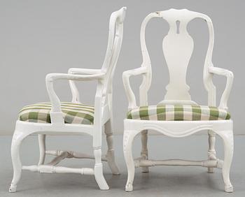 A pair of Swedish Rococo armchairs.