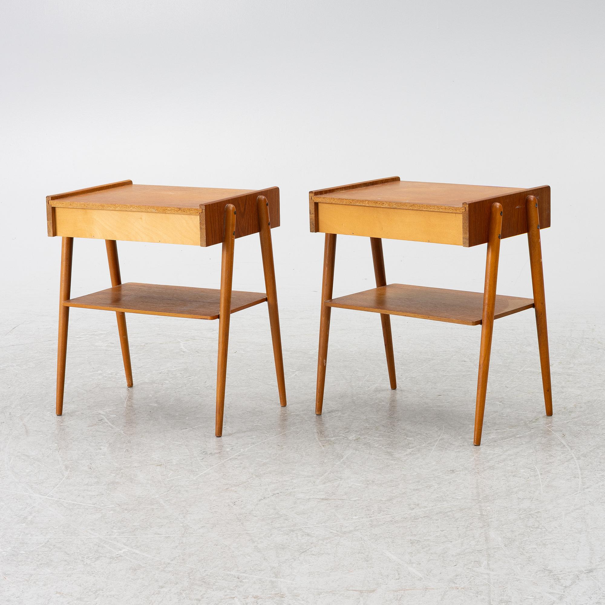 Bedside tables, a pair, AB Carlström & Co Furniture Factory, 1950s/60s.