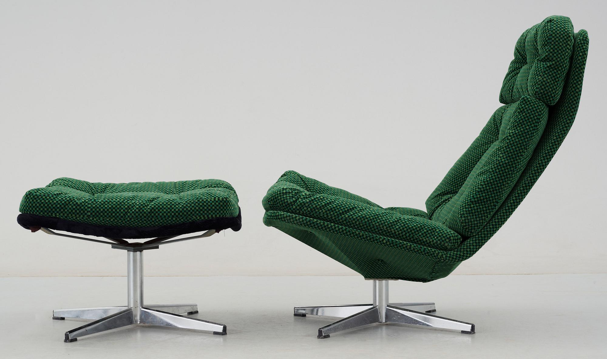 FÅTÖLJ med FOTPALL, möjligen Dux, 1960/70-tal.