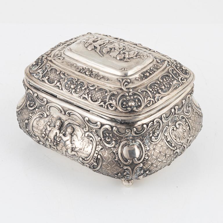 A German Silver 800 Rococo-Style Sugar Box, circa 1900.