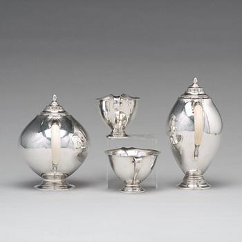 Johan Rohde, kaffe- och teservis 4 delar, Georg Jensen, Köpenhamn 1919, 830/1000 silver, svenska importstämplar GAB F.