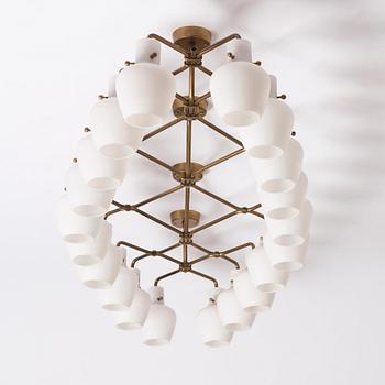 Hans Bergström, a rare and monumental ceiling lamp, ateljé Lyktan, Sweden, 1940-50s.