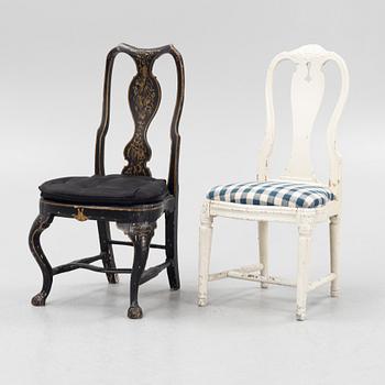 Two 18th century chairs, one Rococo and one Gustavian.