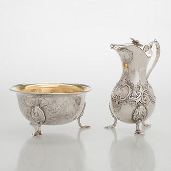 Kaffe- och teservis, 4 delar, silver, rokoko, Portugal, 1780-tal, olika silversmeder.