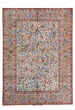 MATTO, "Golo Bolbol" (="Flower and bird"-motive), a silk Esfahan figural, ca 337 x 243,5 cm, Mohammad Seirafian.