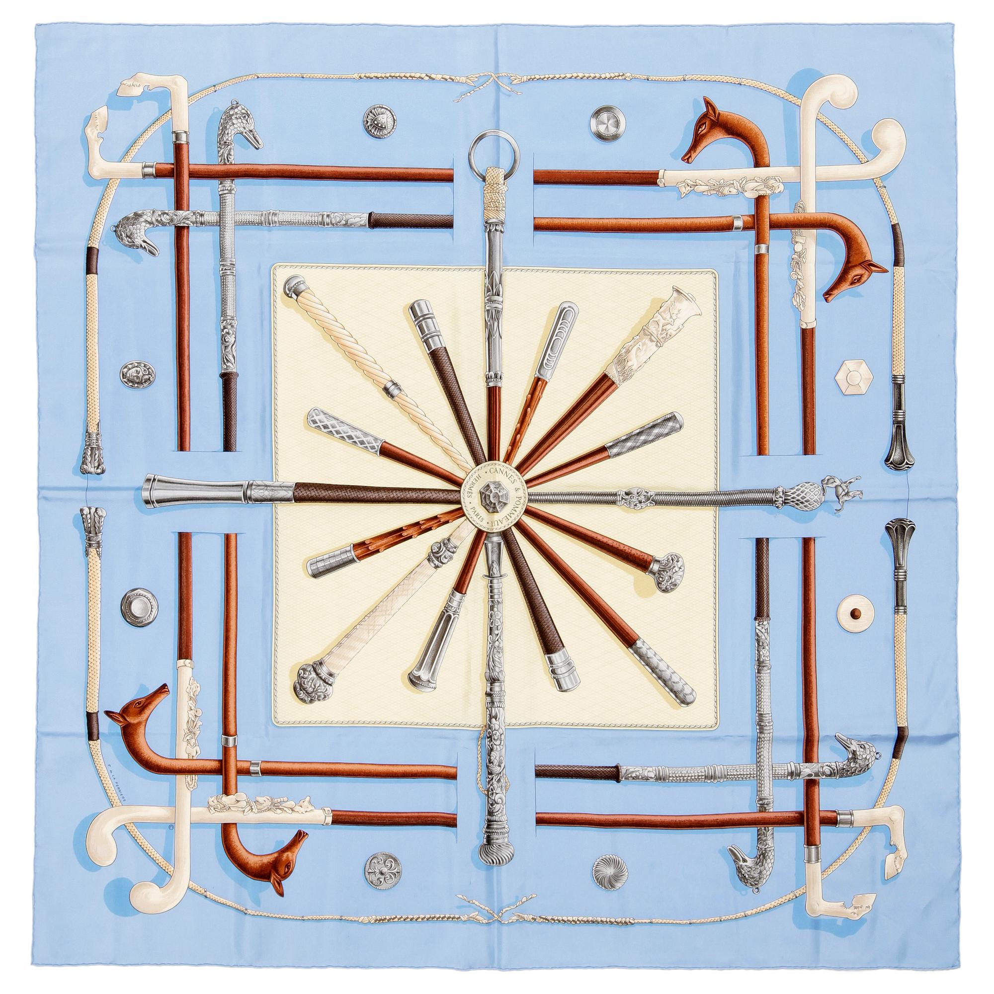 HERMÈS, silk scarf, "Cannes & Pommeaux.