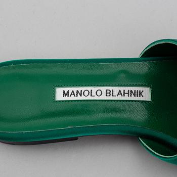 Manolo Blahnik, a pair of green satin sandals, size 38.