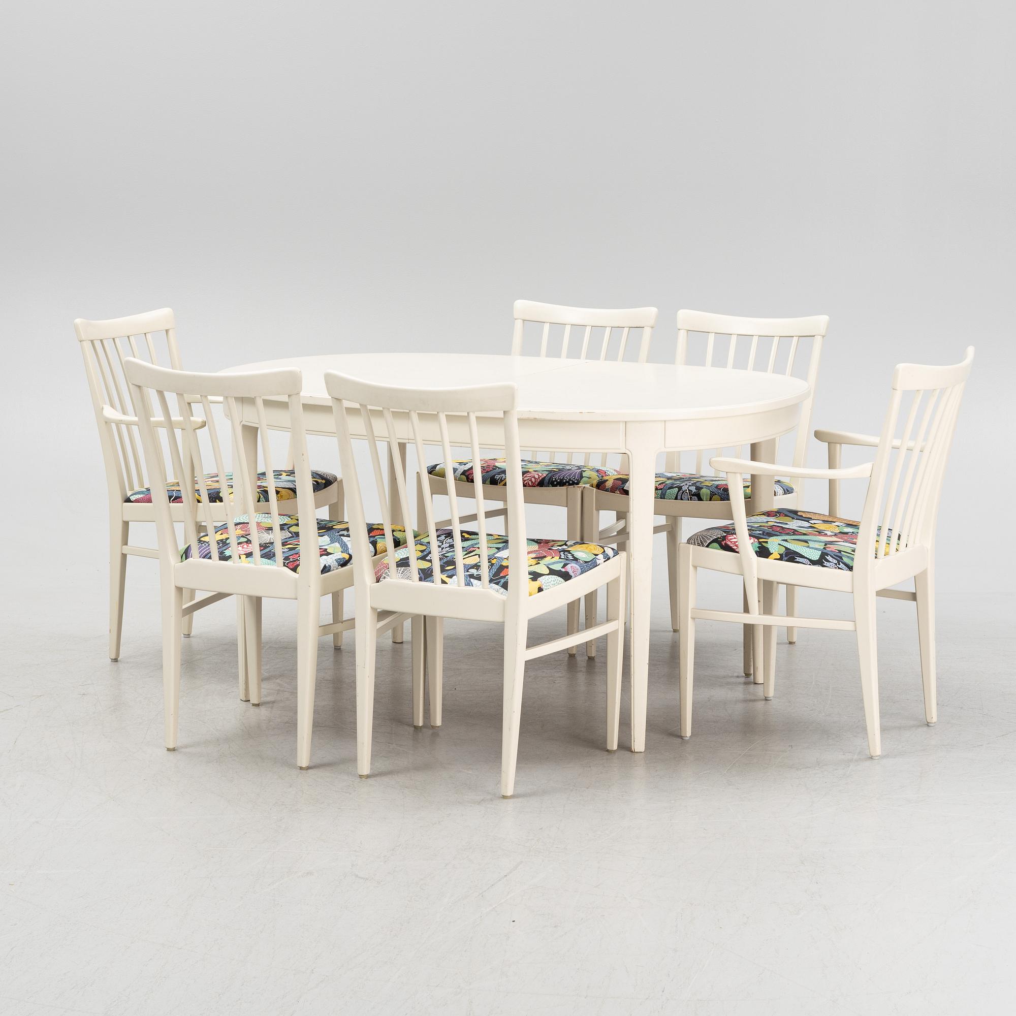 Carl Malmsten, a 'Herrgården' dining table and six chairs, Bodafors.